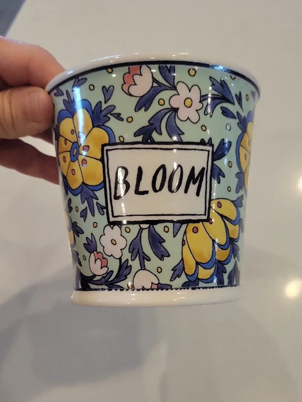 Bloom Floral Ceramic Planter with Pink Glaze Interior